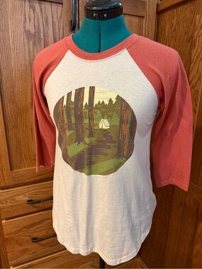 Women's Cream Raglan Graphic Tee with Rust Sleeves